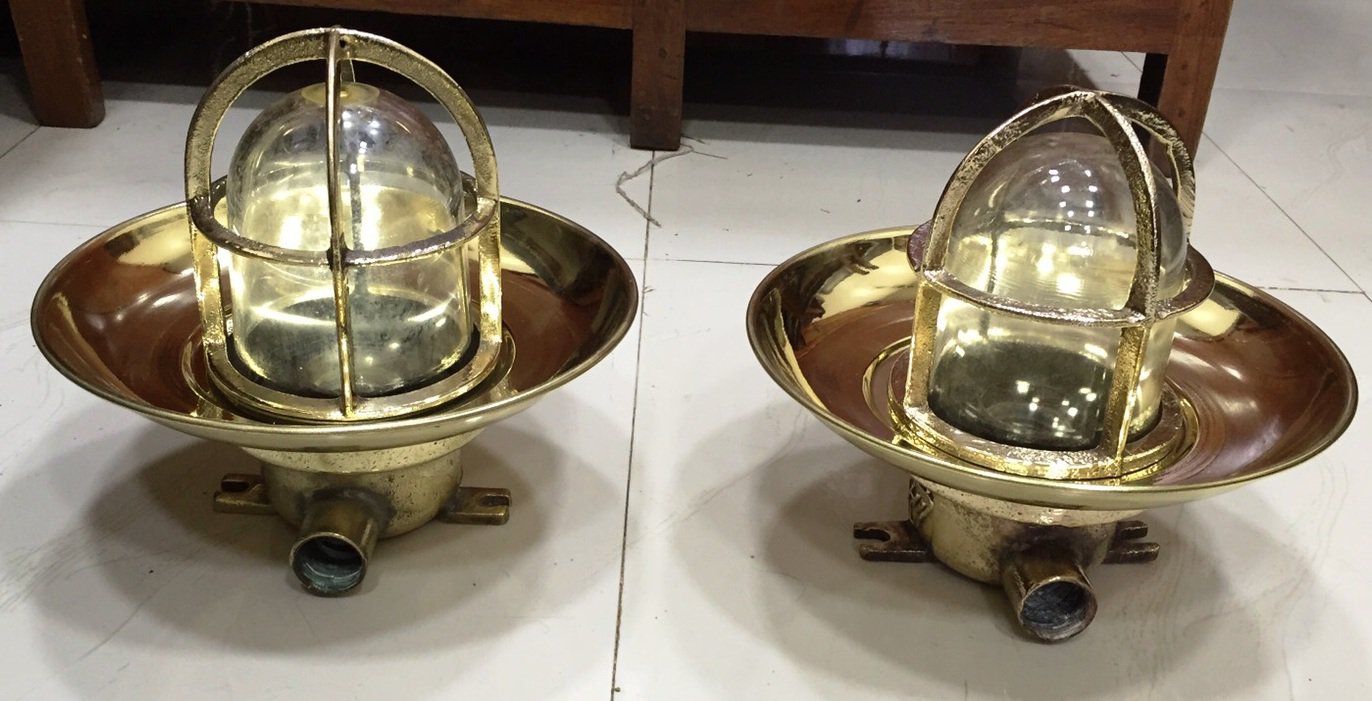 Authentic Nautical Old Ship Wiska Ceiling/Wall Mounted Light with Shade 2 Pieces