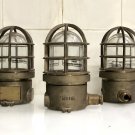 Old Nautical Antique Ship Brass Original Post Mounted Bulkhead Light 3 Pieces