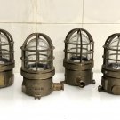 Old Nautical Antique Ship Brass Original Post Mounted Bulkhead Light 4 Pieces