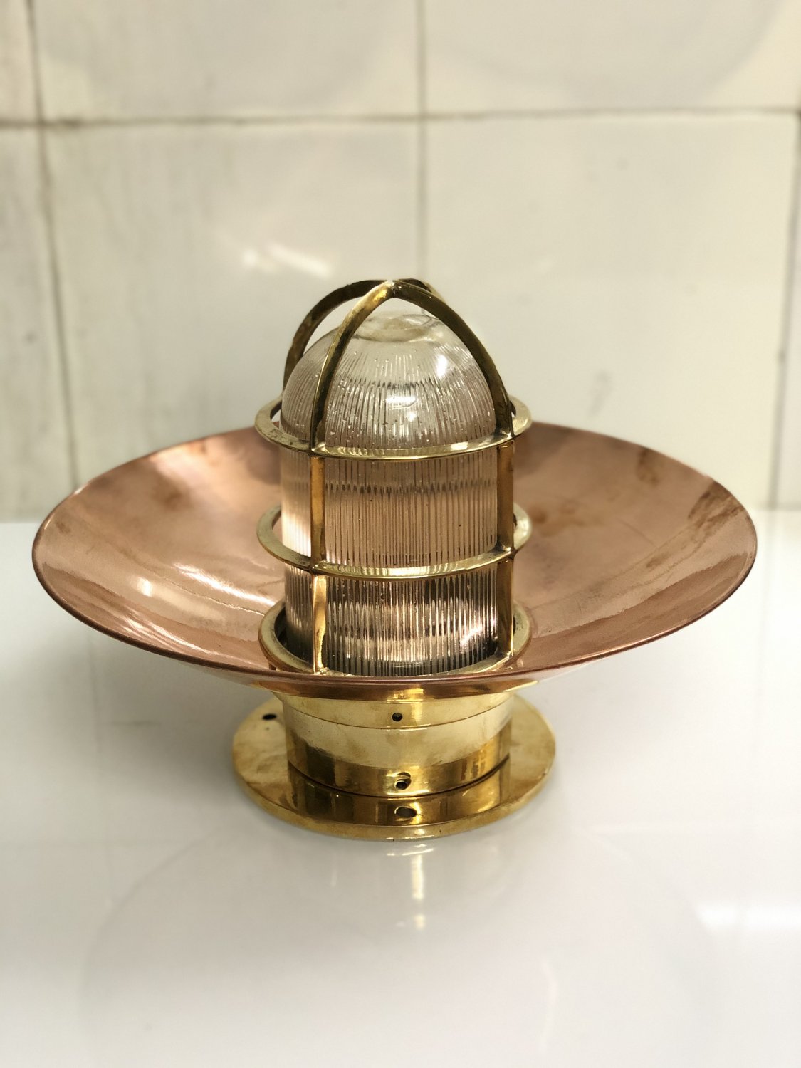 Authentic Nautical Antique Old Ship Original Mount Bulkhead Light With Shade Cap 1 Pieces