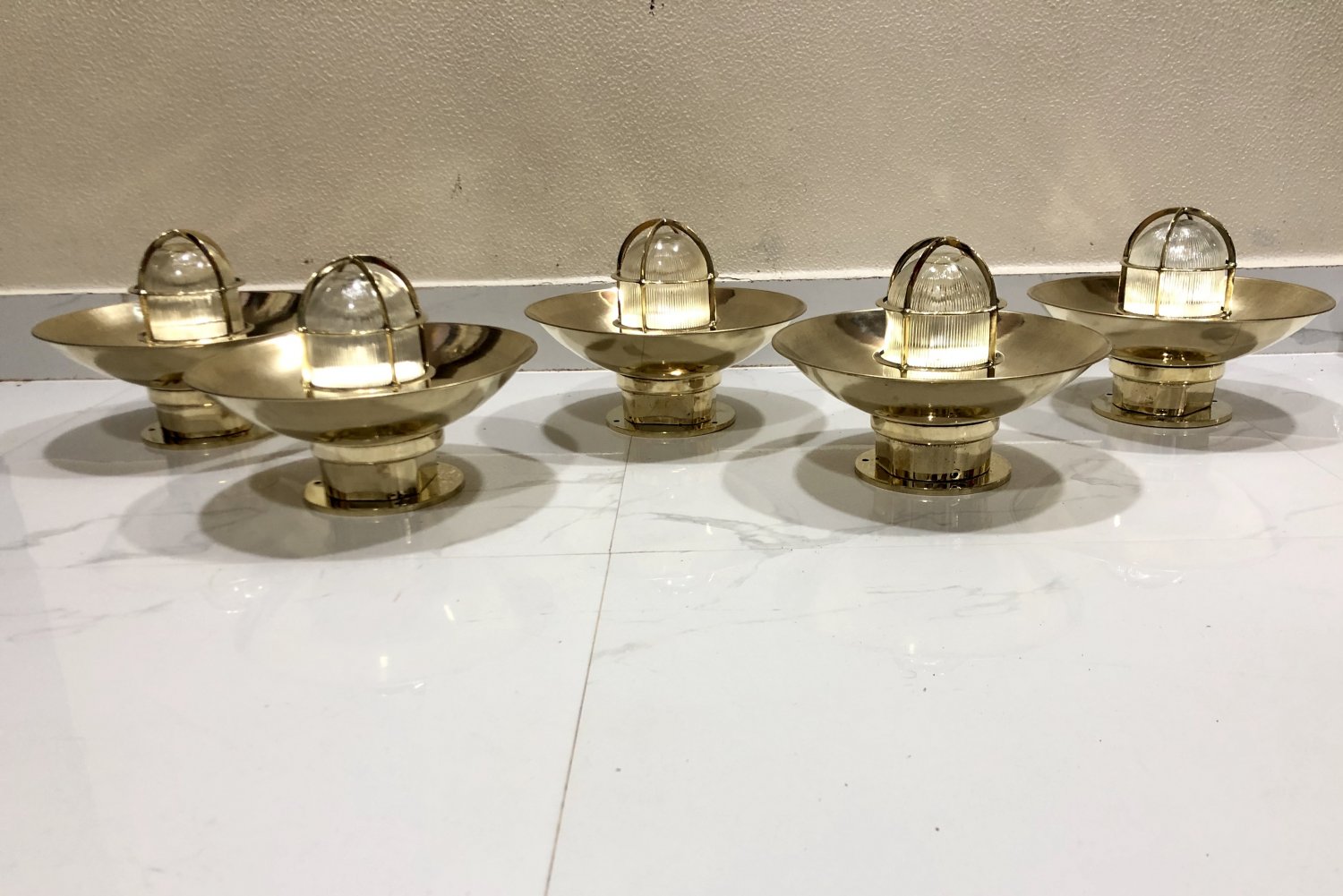 Authentic Nautical Antique Original Ceiling Mounted Bulkhead Lamp with Shade Cap 5 Pieces
