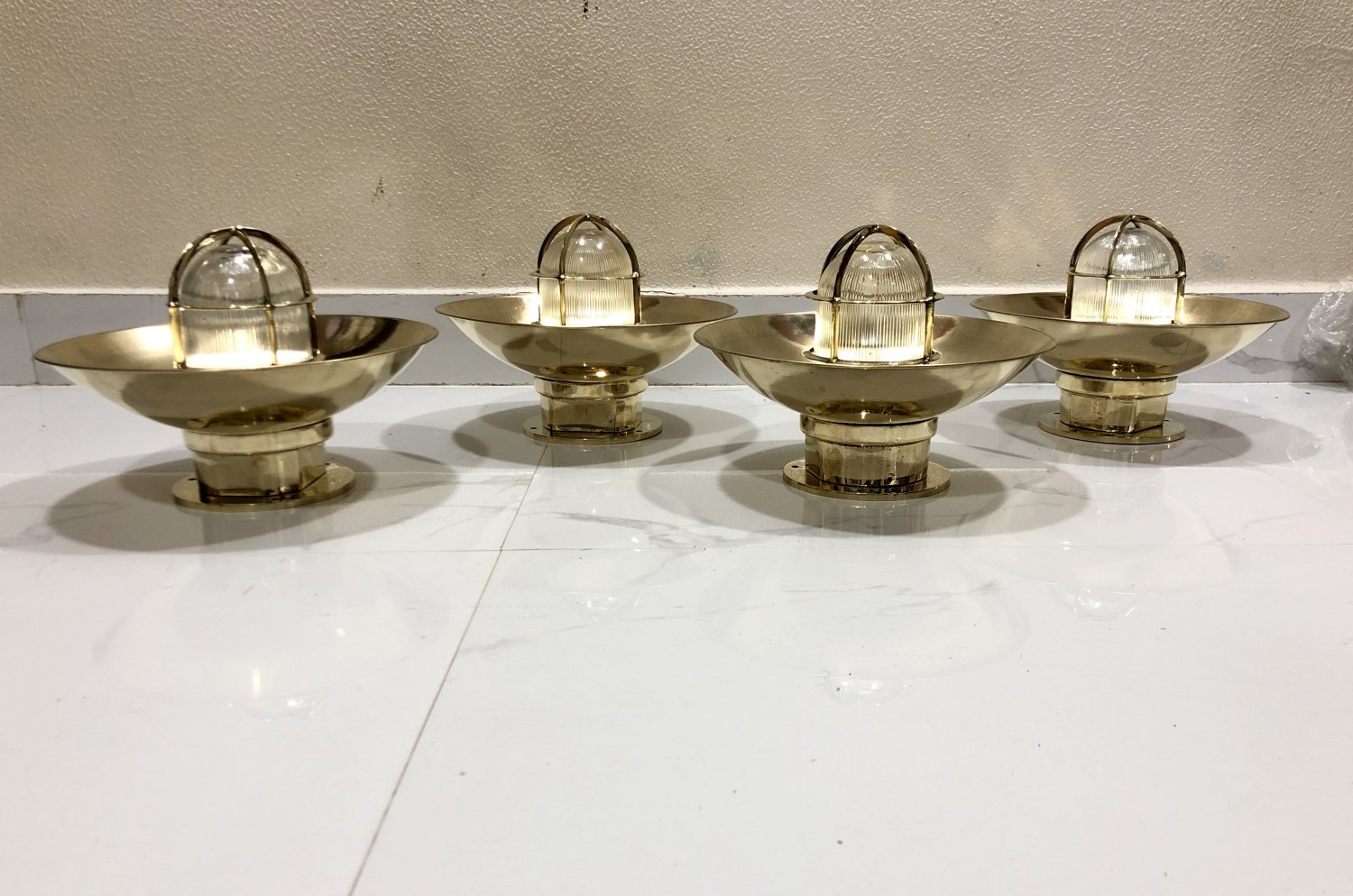 Authentic Nautical Antique Original Ceiling Mounted Bulkhead Lamp with Shade Cap 4 Pieces