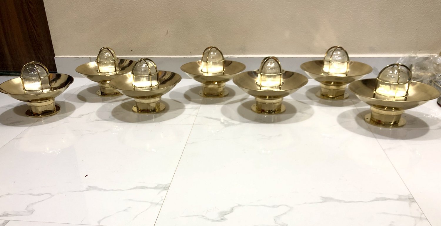Authentic Nautical Antique Original Ceiling Mounted Bulkhead Lamp With Shade Cap 7 Pieces