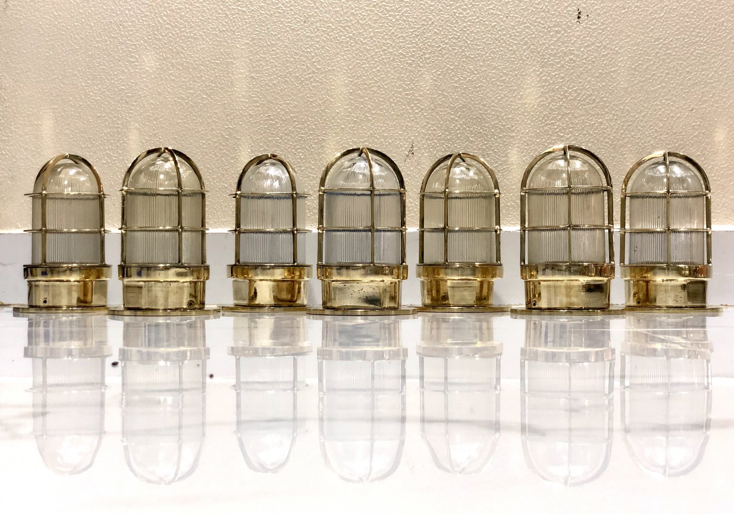 Original Reclaimed Nautical Antique Old Ship Brass Ceiling Wall Mounted Bulkhead Light 7 Pieces