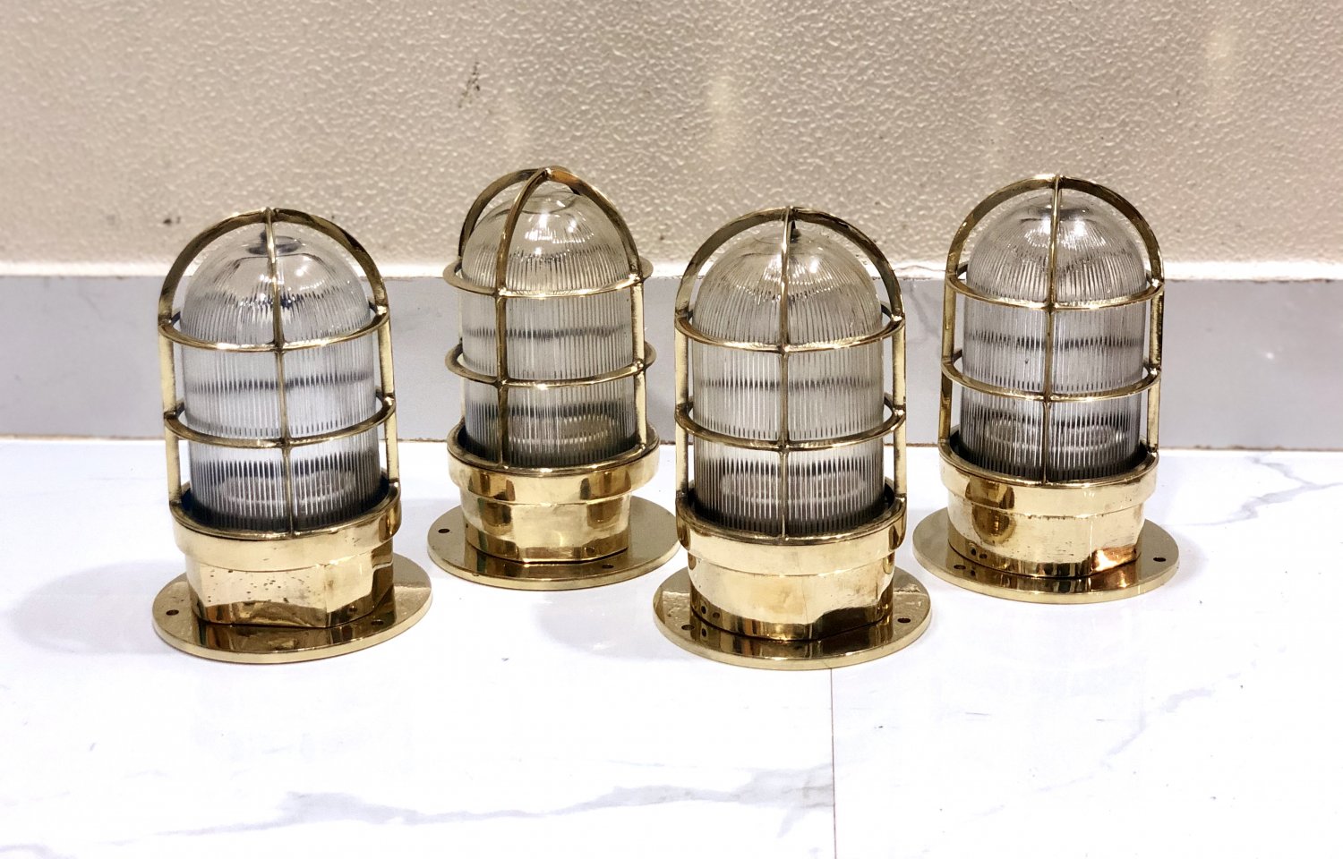 Original Reclaimed Nautical Antique Old Ship Brass Ceiling Wall Mounted Bulkhead Light 4 Pieces