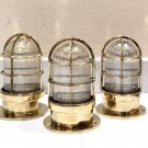 Original Reclaimed Nautical Antique Old Ship Brass Ceiling Wall Mounted Bulkhead Light 3 Pieces