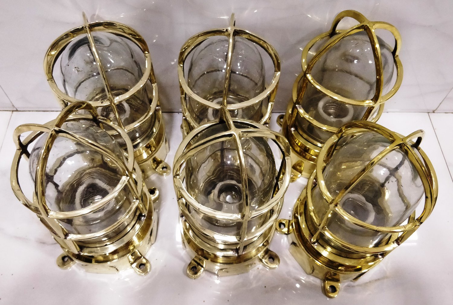 New Marine Brass Solid Nautical Ship Mount Bulkhead Passageway Light 6 Pieces