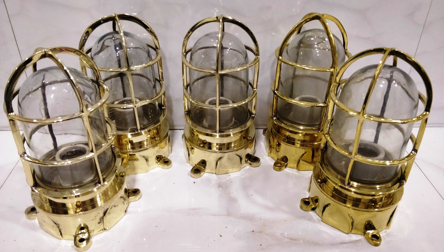 New Marine Brass Solid Nautical Ship Mount Bulkhead Passageway Light 5 Pieces