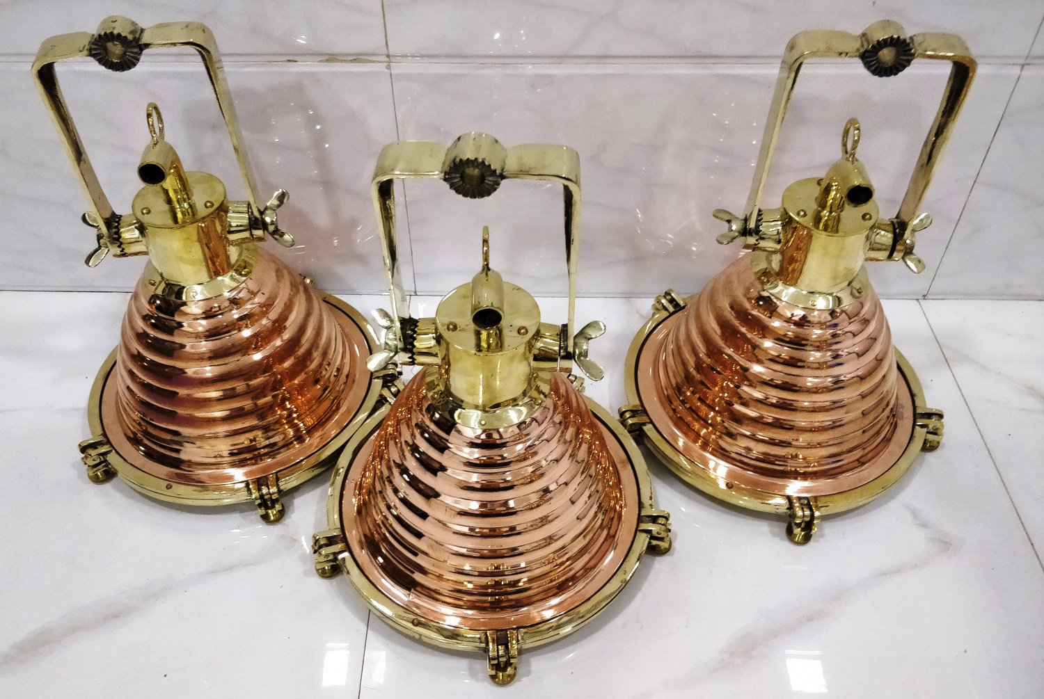 Nautical Antique Replica Ceiling Pendant Medium Cargo Wiska Light 3 Pieces