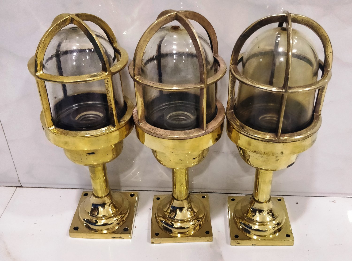 Authentic Nautical Antique Old Wiska Ship Brass Original Wall Mount Marine Light 3 Pieces