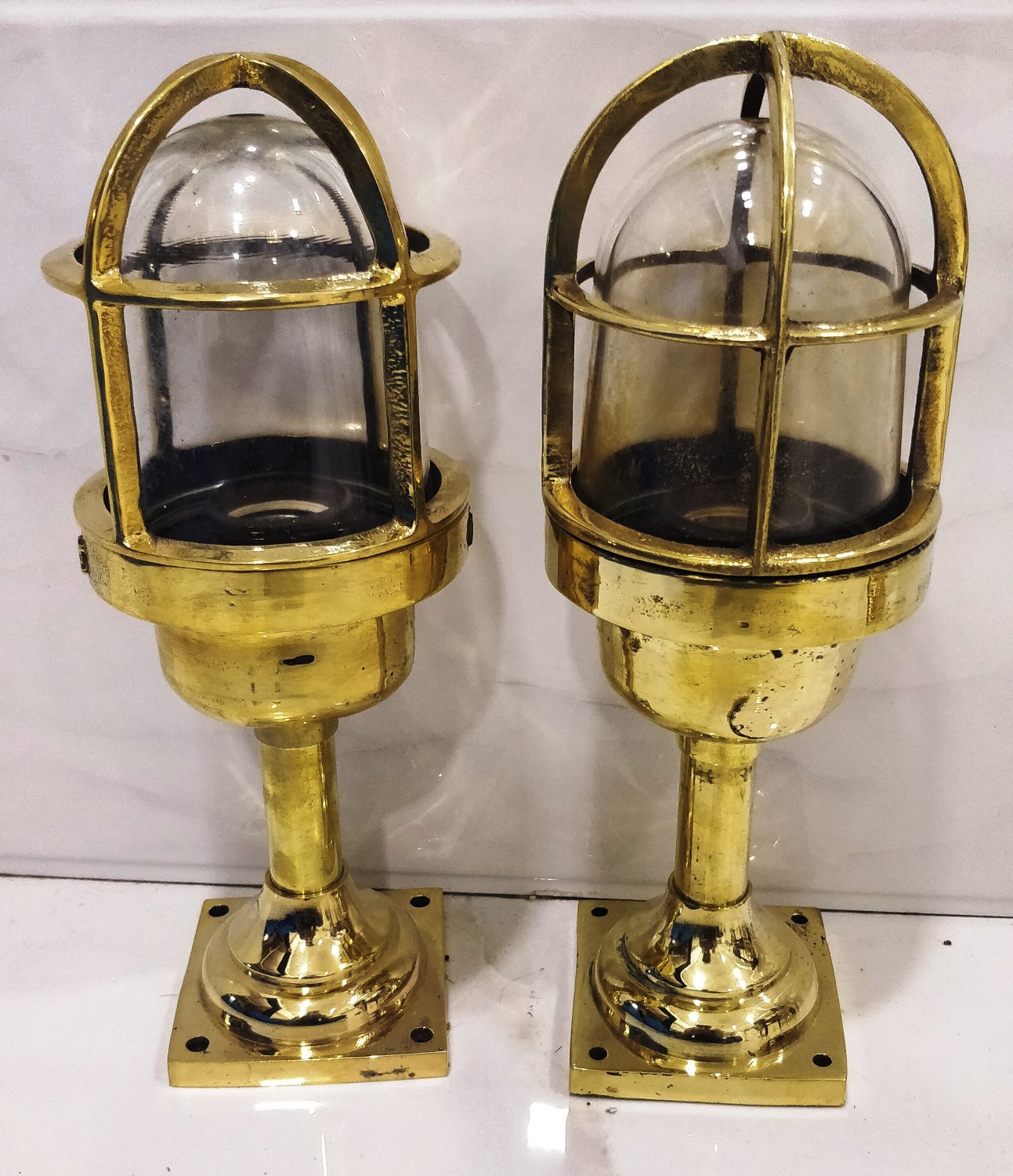 Authentic Nautical Antique Old Wiska Ship Brass Original Wall Mount Marine Light 2 Pieces