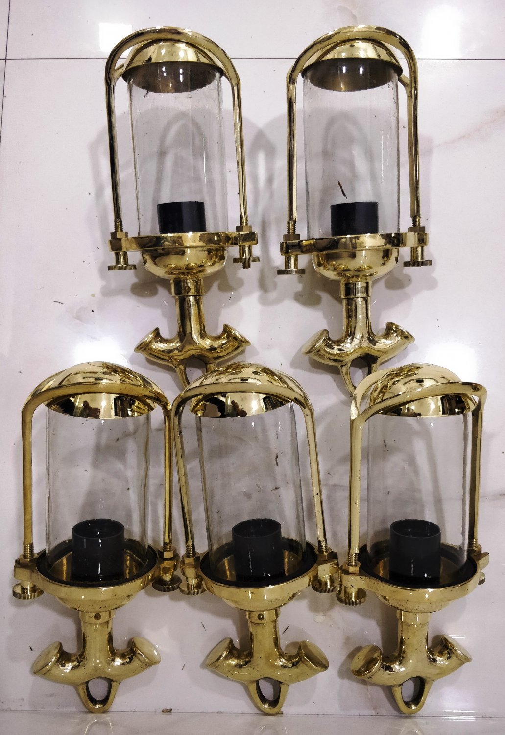 Nautical Marine New Vintage Style Ship Solid Brass Hanging Cargo Pendant Light 5 Pieces