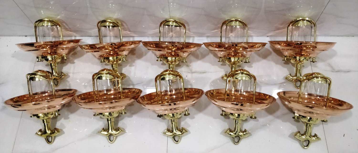Nautical Vintage Style Hanging Cargo Bulkhead Brass & Copper Shade New light 10 Pieces