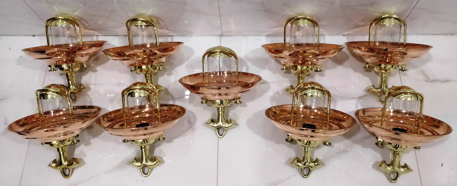 Nautical Vintage Style Hanging Cargo Bulkhead Brass & Copper Shade New light 9 Pieces