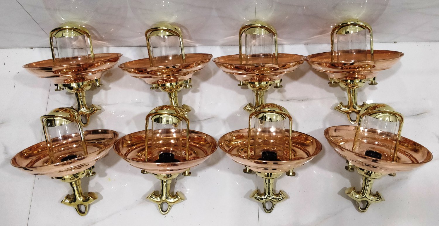 Nautical Vintage Style Hanging Cargo Bulkhead Brass & Copper Shade New light 8 Pieces