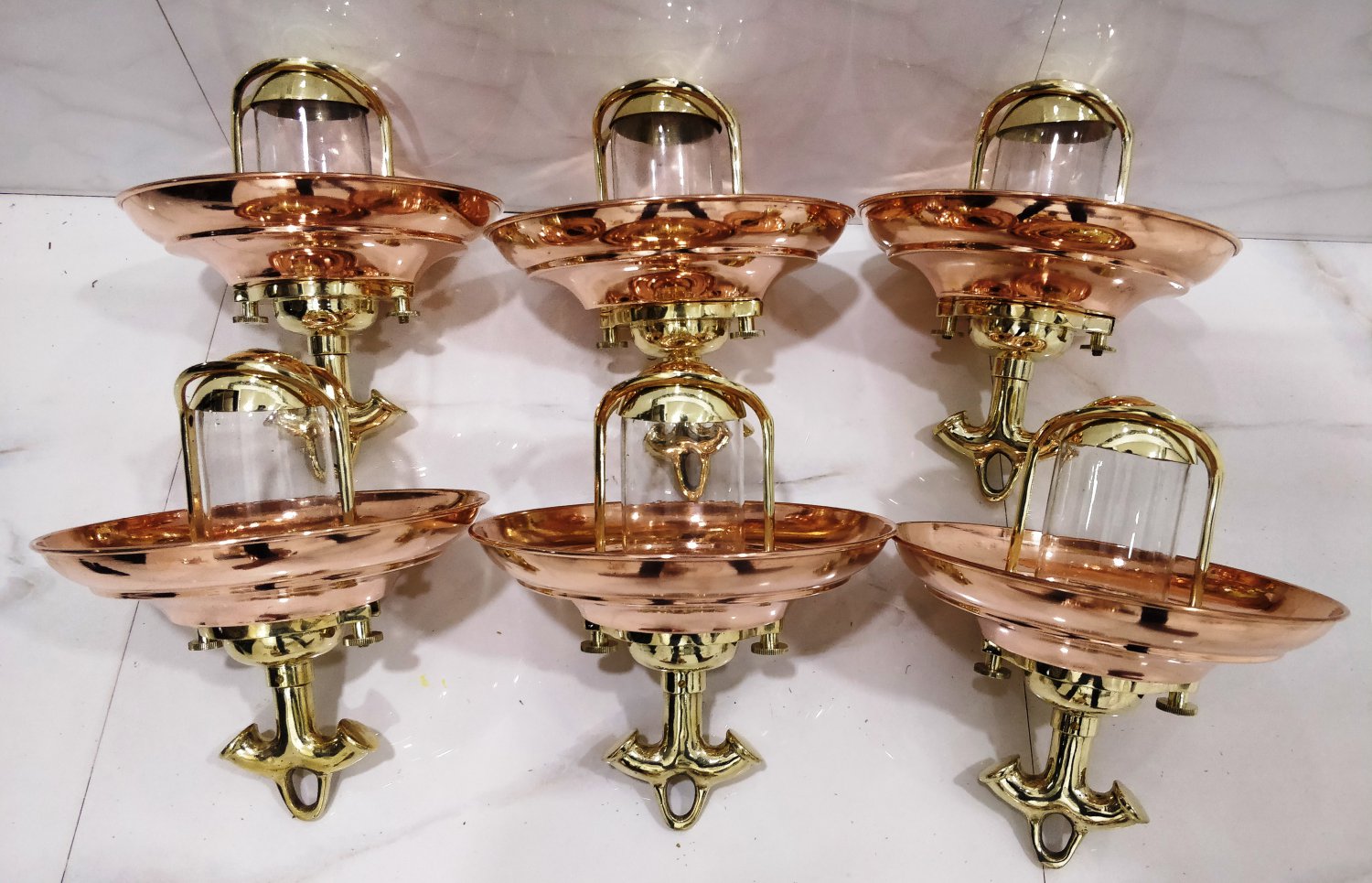 Nautical Vintage Style Hanging Cargo Bulkhead Brass & Copper Shade New light 6 Pieces