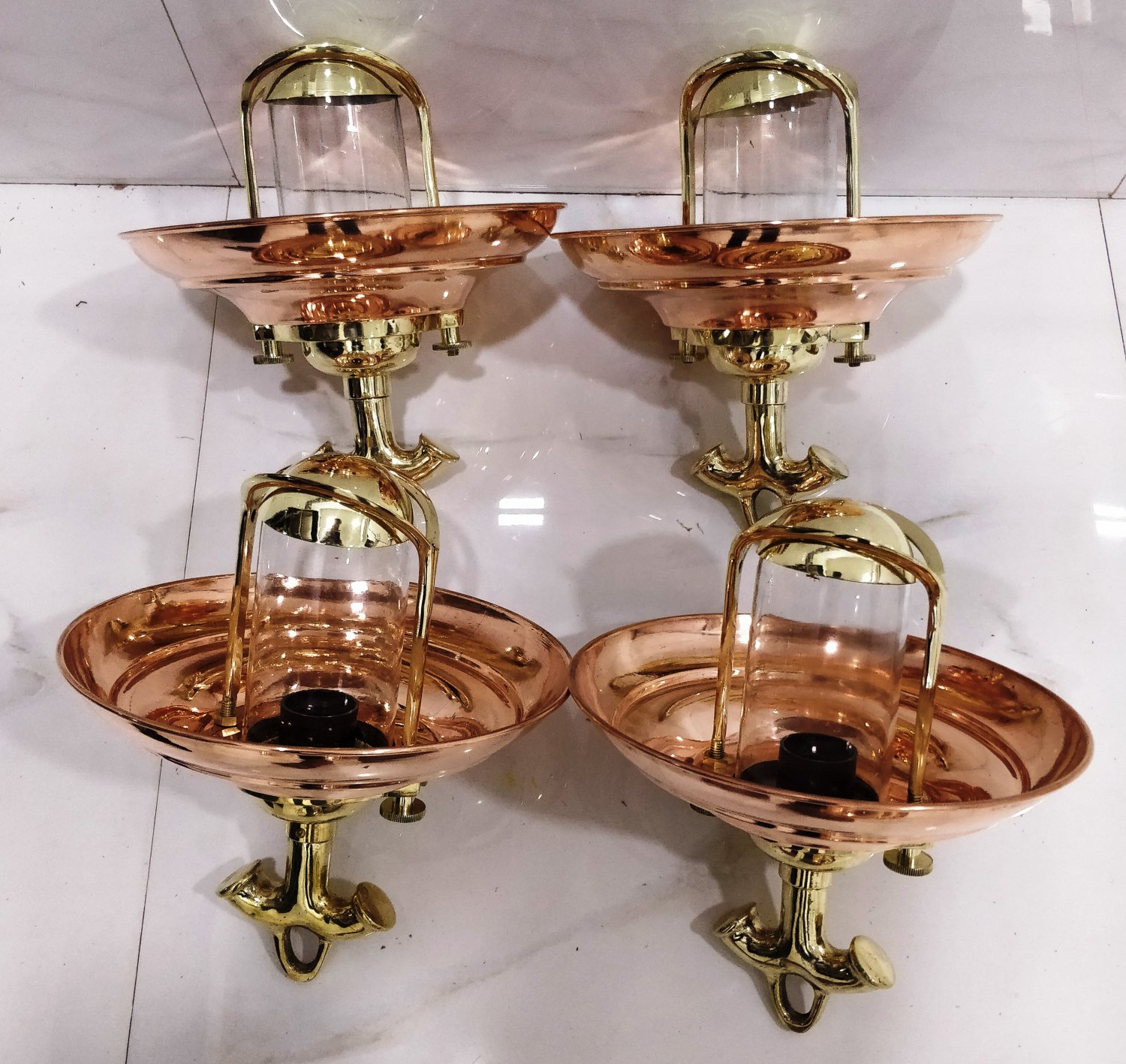 Nautical Vintage Style Hanging Cargo Bulkhead Brass & Copper Shade New light 4 Pieces