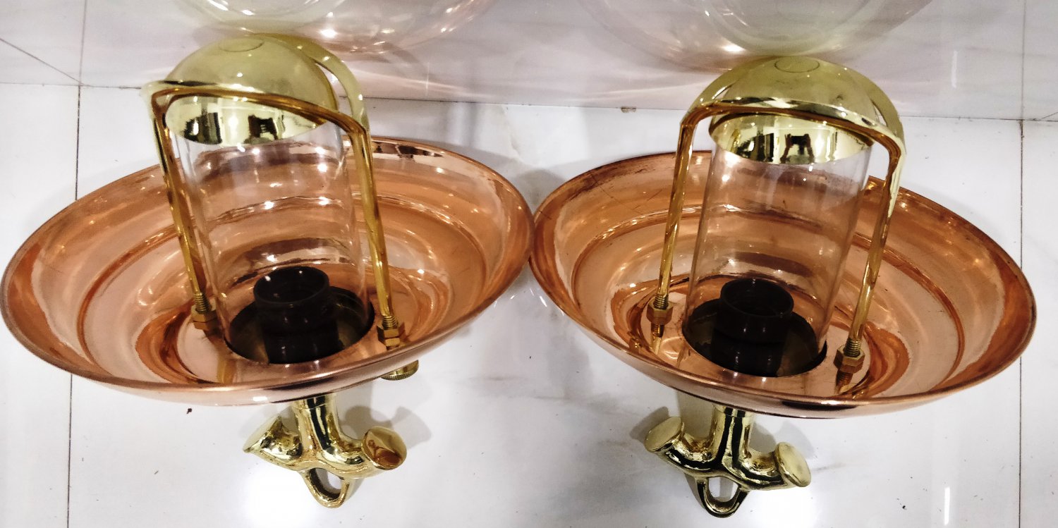 Nautical Vintage Style Hanging Cargo Bulkhead Brass & Copper Shade New light 2 Pieces