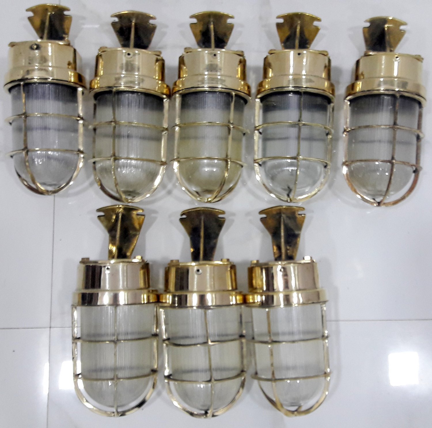 Industrial Reclaimed Old Brass Nautical Passageway Sconce Light 8 Pieces