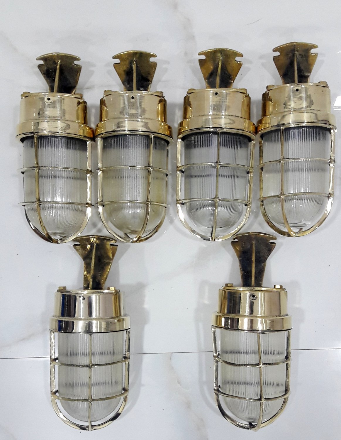 Industrial Reclaimed Old Brass Nautical Passageway Sconce Light 6 Pieces