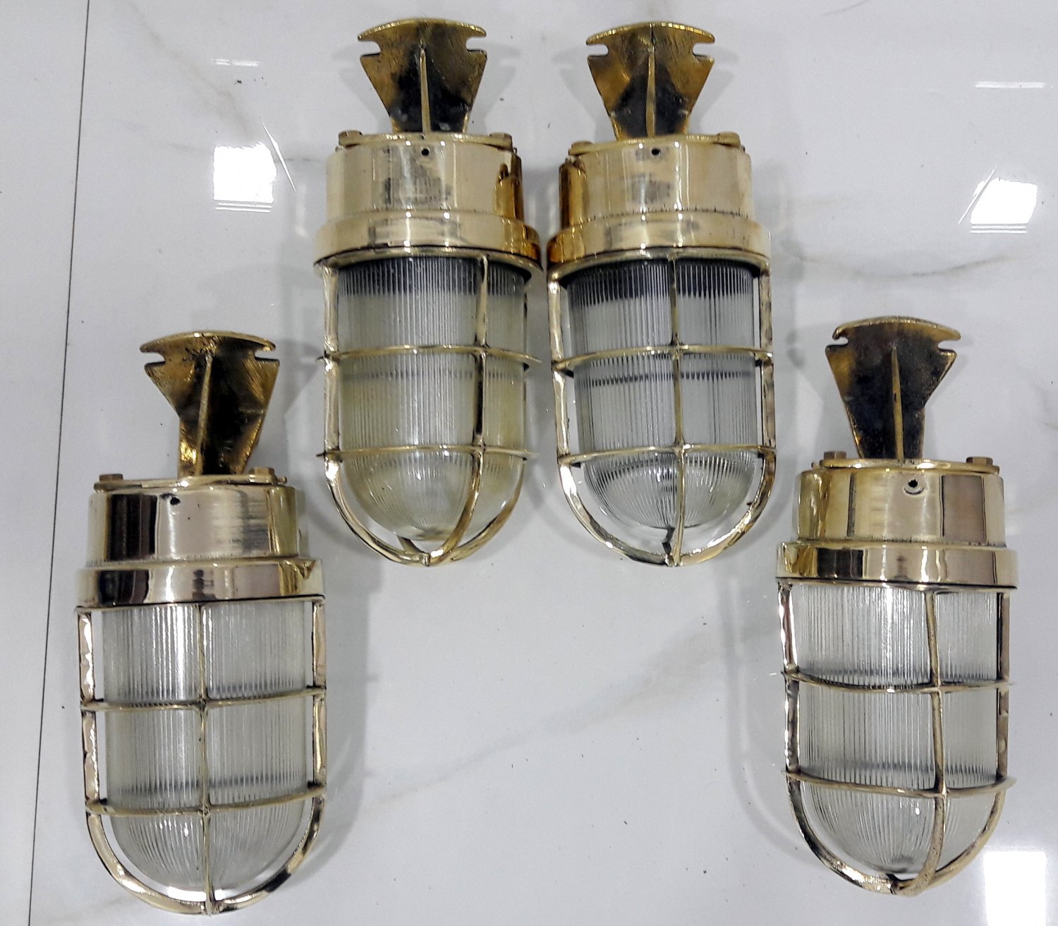 Industrial Reclaimed Old Brass Nautical Passageway Sconce Light 4 Pieces