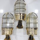Industrial Reclaimed Old Brass Nautical Passageway Sconce Light 3 Pieces