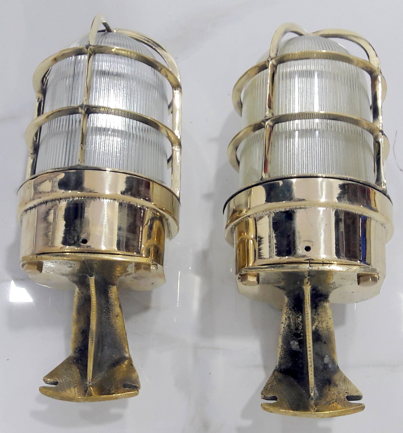 Industrial Reclaimed Old Brass Nautical Passageway Sconce Light 2 Pieces