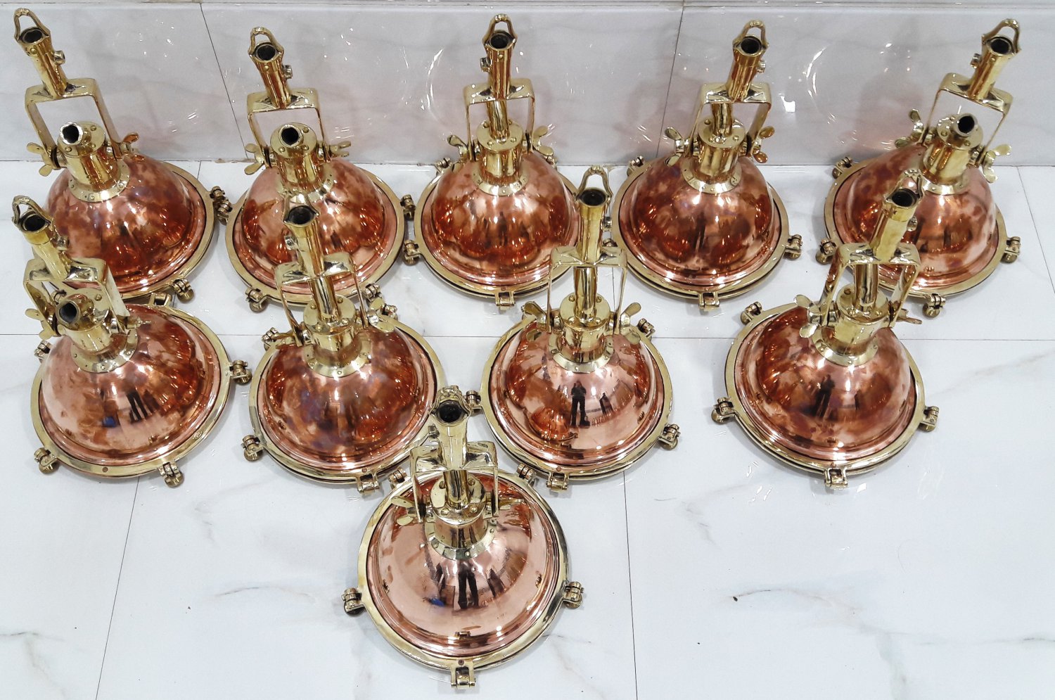 Nautical Marine Cargo Smooth Copper & Brass Ceiling Pendant Light 10 Pieces