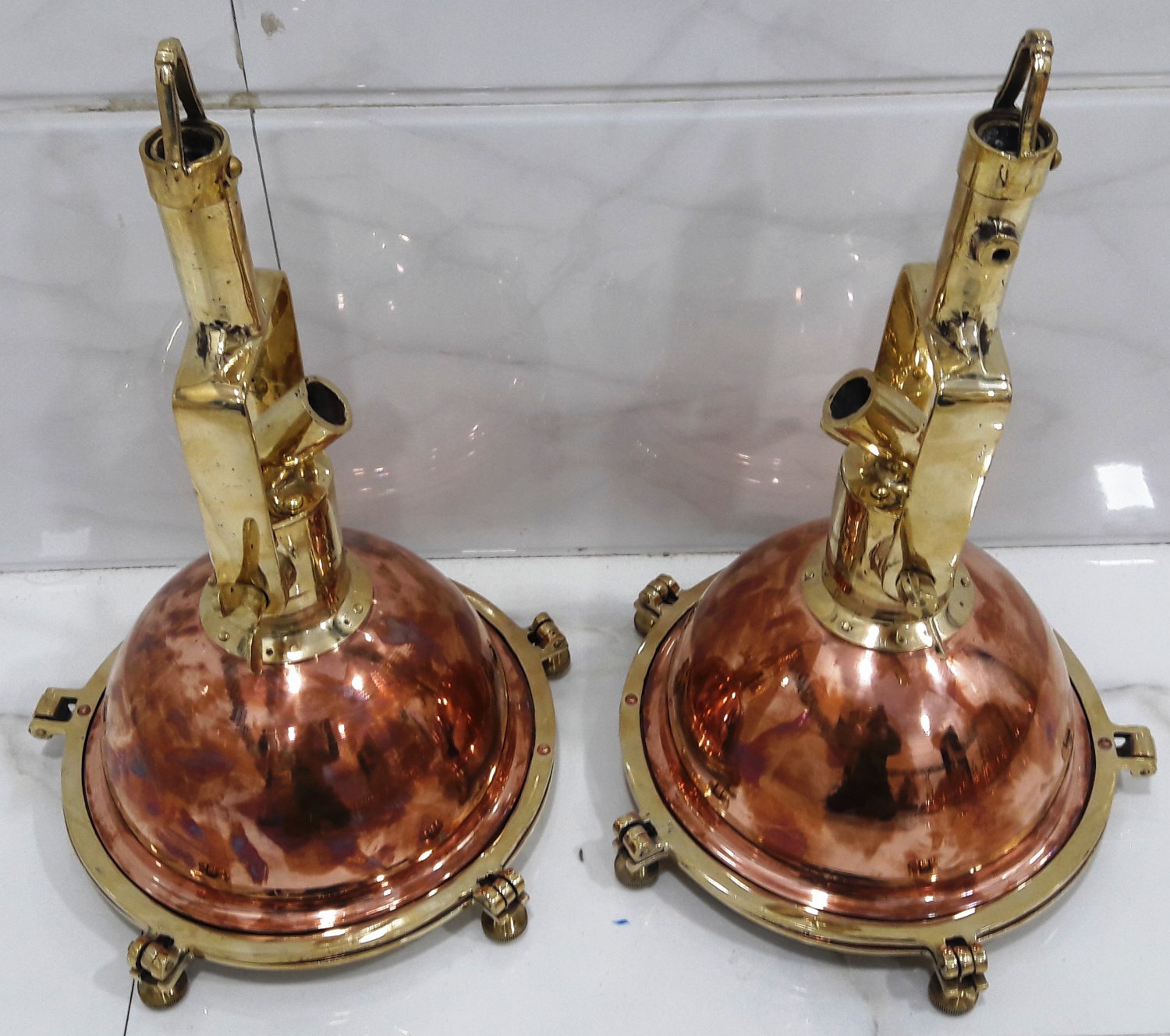 Nautical Marine Cargo Smooth Copper & Brass Ceiling Pendant Light 2 Pieces