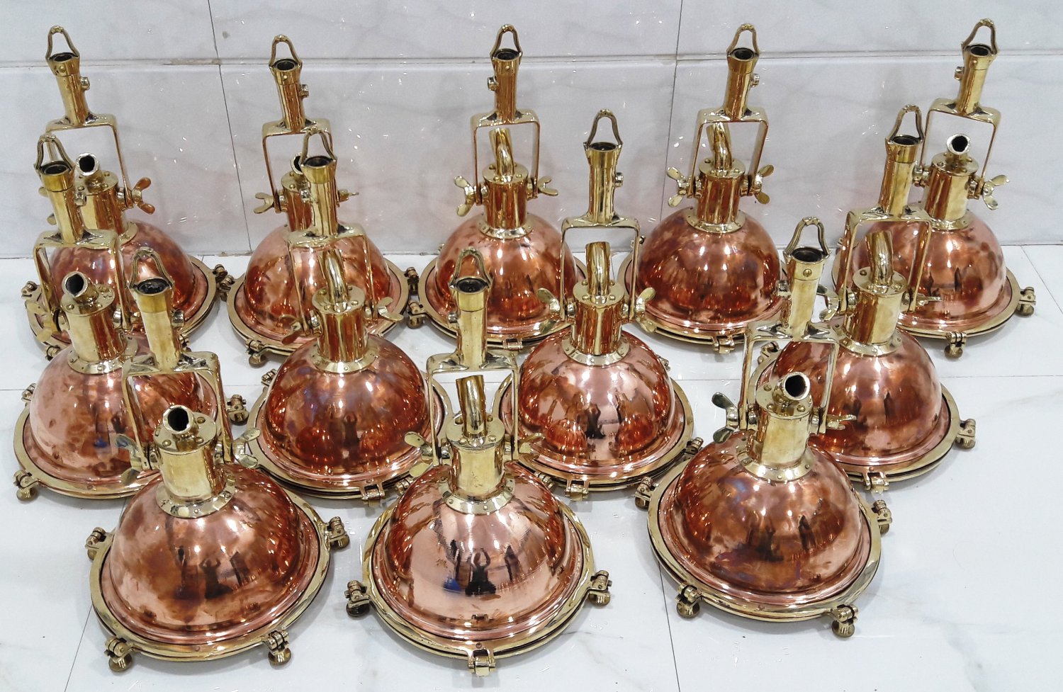 Nautical New Marine Copper And Brass Ship Hanging Cargo Pendant Spot Light 12 Piece