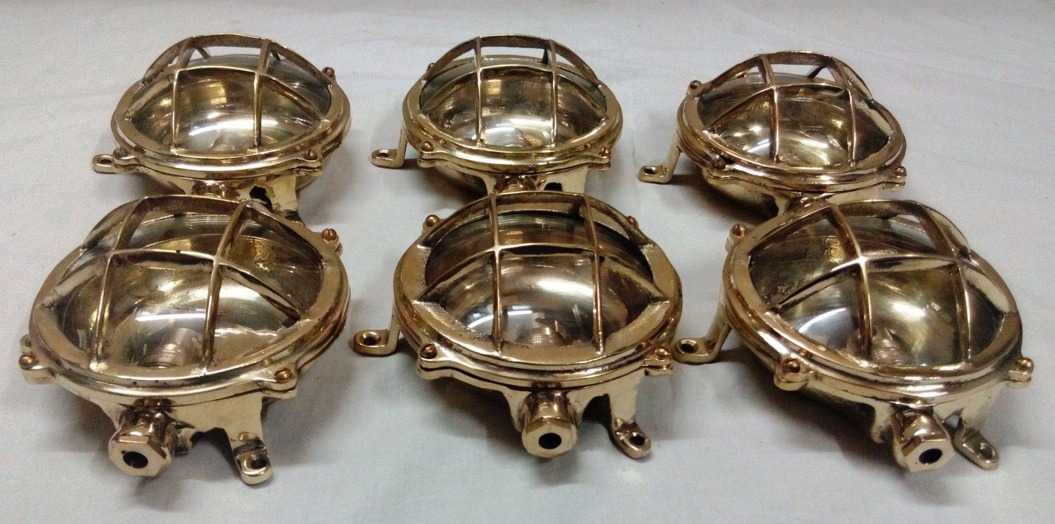 Nautical Marine Small Solid Brass Ship Bulkhead Wall Deck Light - For Valentine Party 6 Piece