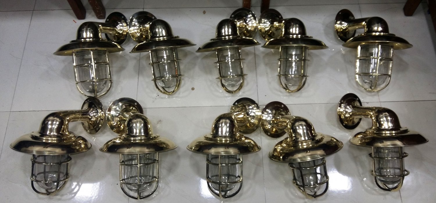 Nautical Bulkhead New Brass Wall Passageway Ship Light With Shade 10 Pieces