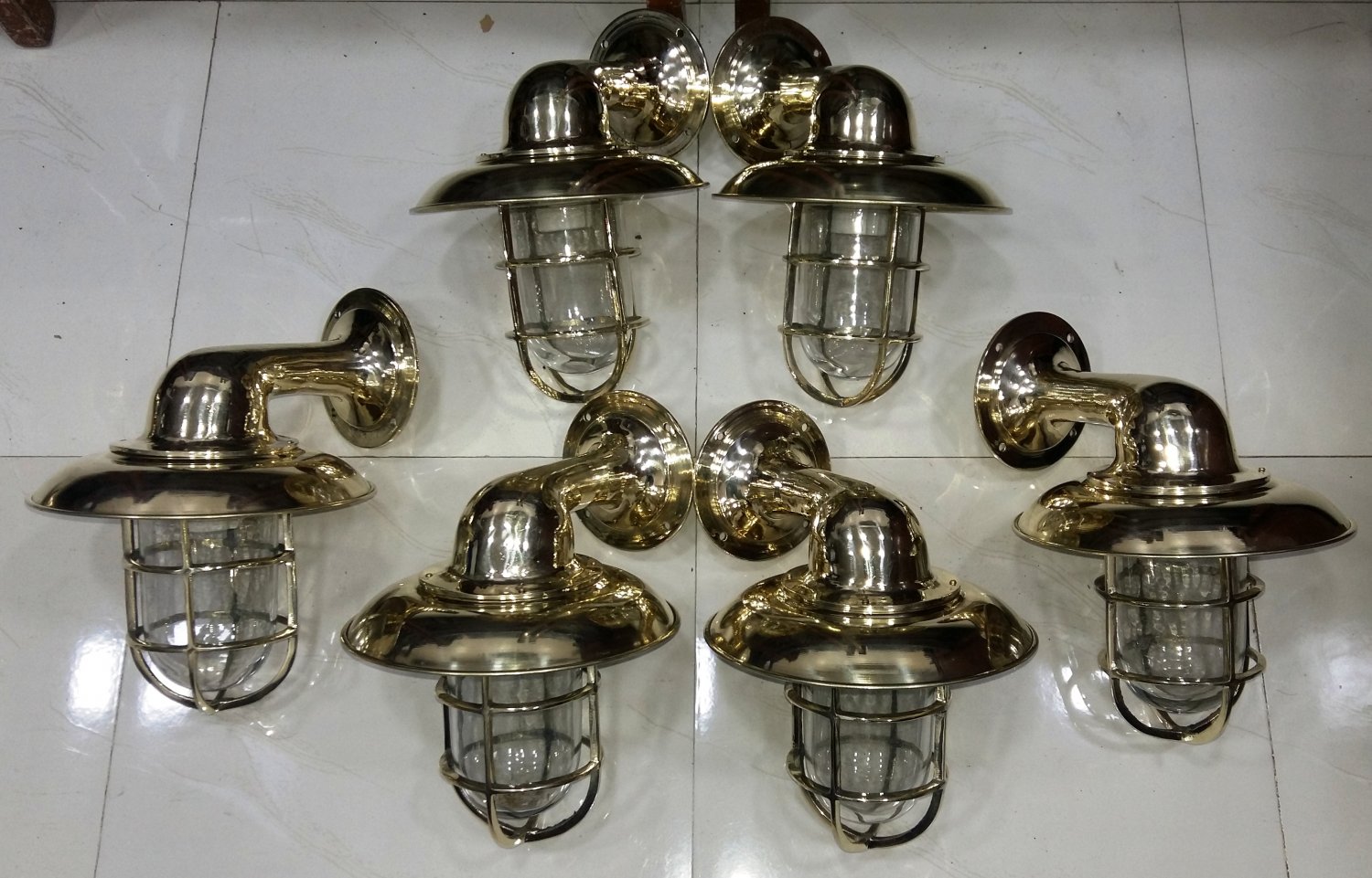 Nautical Bulkhead New Brass Wall Passageway Ship Light With Shade 6 Pieces