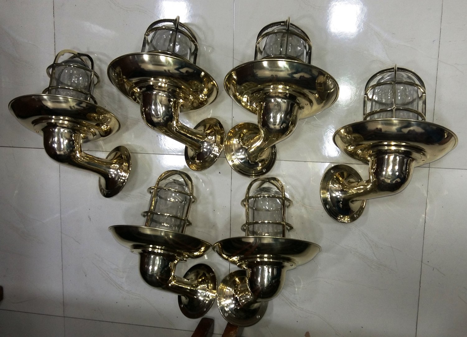 Nautical Bulkhead New Brass Wall Passageway Ship Light With Shade 5 Pieces