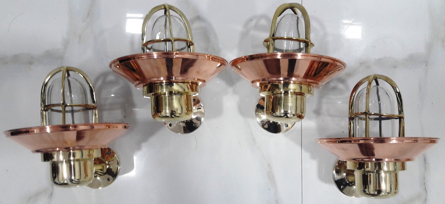 Nautical New Small Brass Passageway Ship Bulkhead Wall Light With Copper Shade 4 Pieces