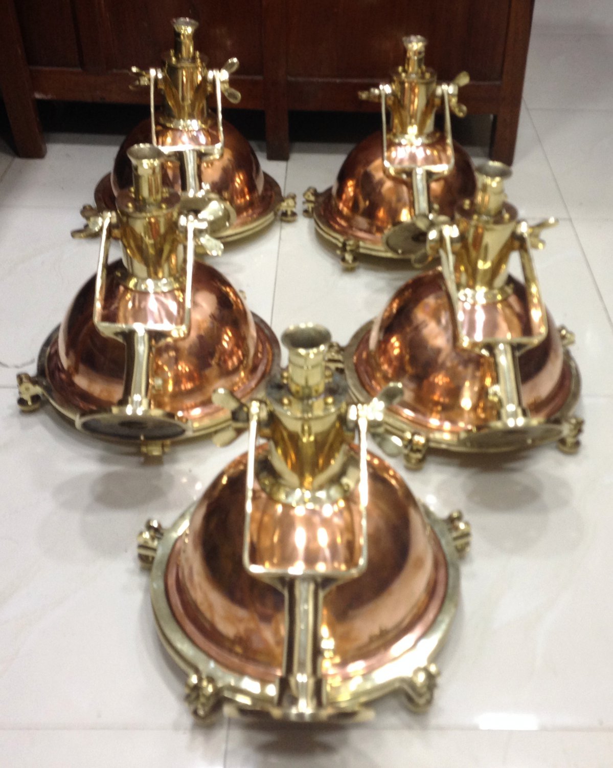 Nautical Replica Marine Cargo Smooth Copper & Brass Pendant/Ceiling/Mount Light 5 Pieces