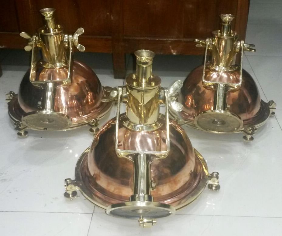 Nautical Replica Marine Cargo Smooth Copper & Brass Pendant/Ceiling/Mount Light 3 Pieces