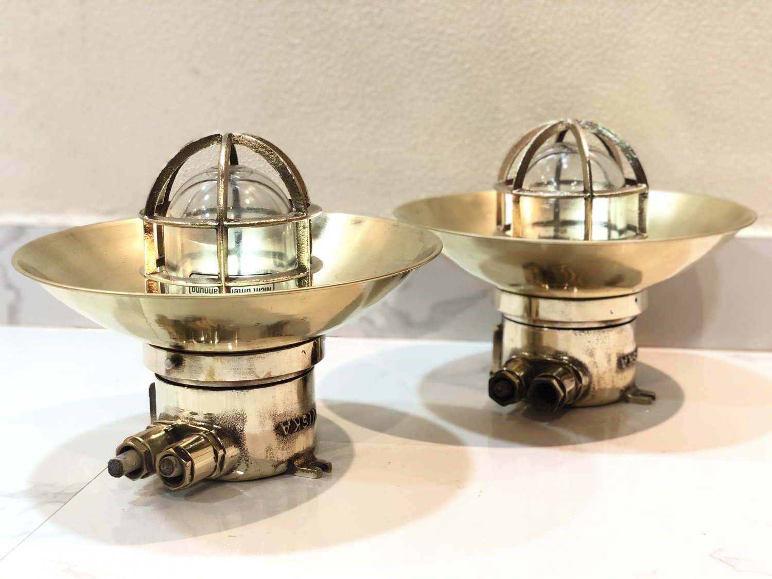 Authentic Maritime Old Ship Ceiling Mount Original Bulkhead Light with Cover Shade 2 Pieces
