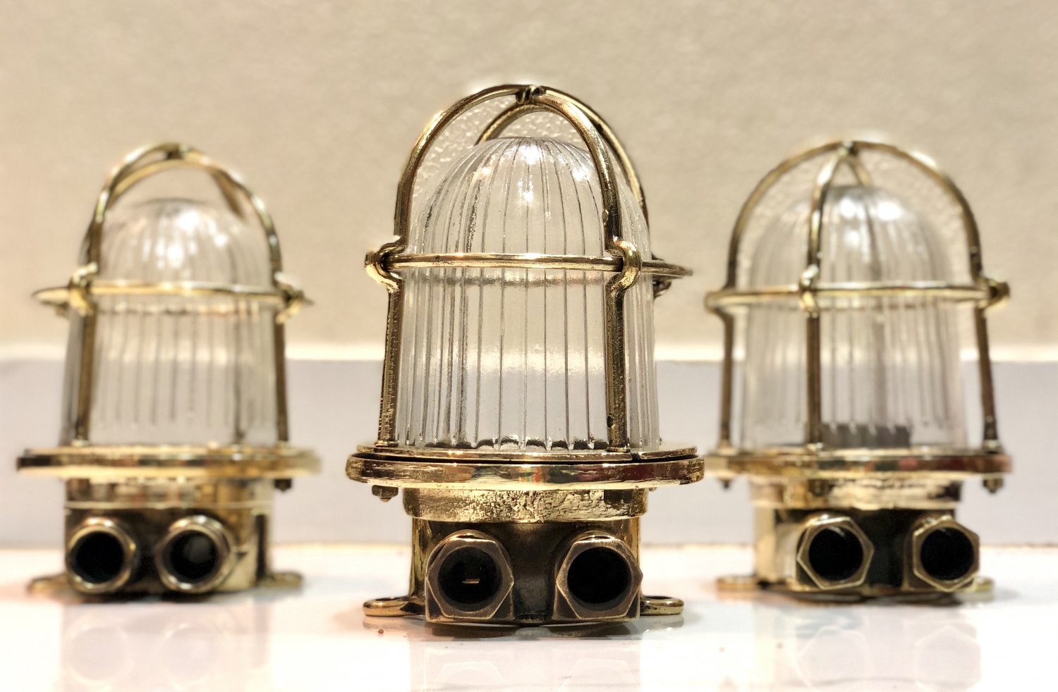 Marine Cargo Ships Old Wall/Ceiling Mounted Bulkhead Light 3 Pieces