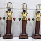 Industrial Modern Nautical Ship Bulkhead Solid Brass Mount Light with Wooden Base Stand 5 Pieces