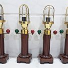 Industrial Modern Nautical Ship Bulkhead Solid Brass Mount Light with Wooden Base Stand 4 Pieces