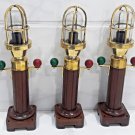 Industrial Modern Nautical Ship Bulkhead Solid Brass Mount Light with Wooden Base Stand 3 Pieces