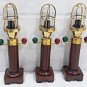 Industrial Modern Nautical Ship Bulkhead Solid Brass Mount Light with Wooden Base Stand 3 Pieces