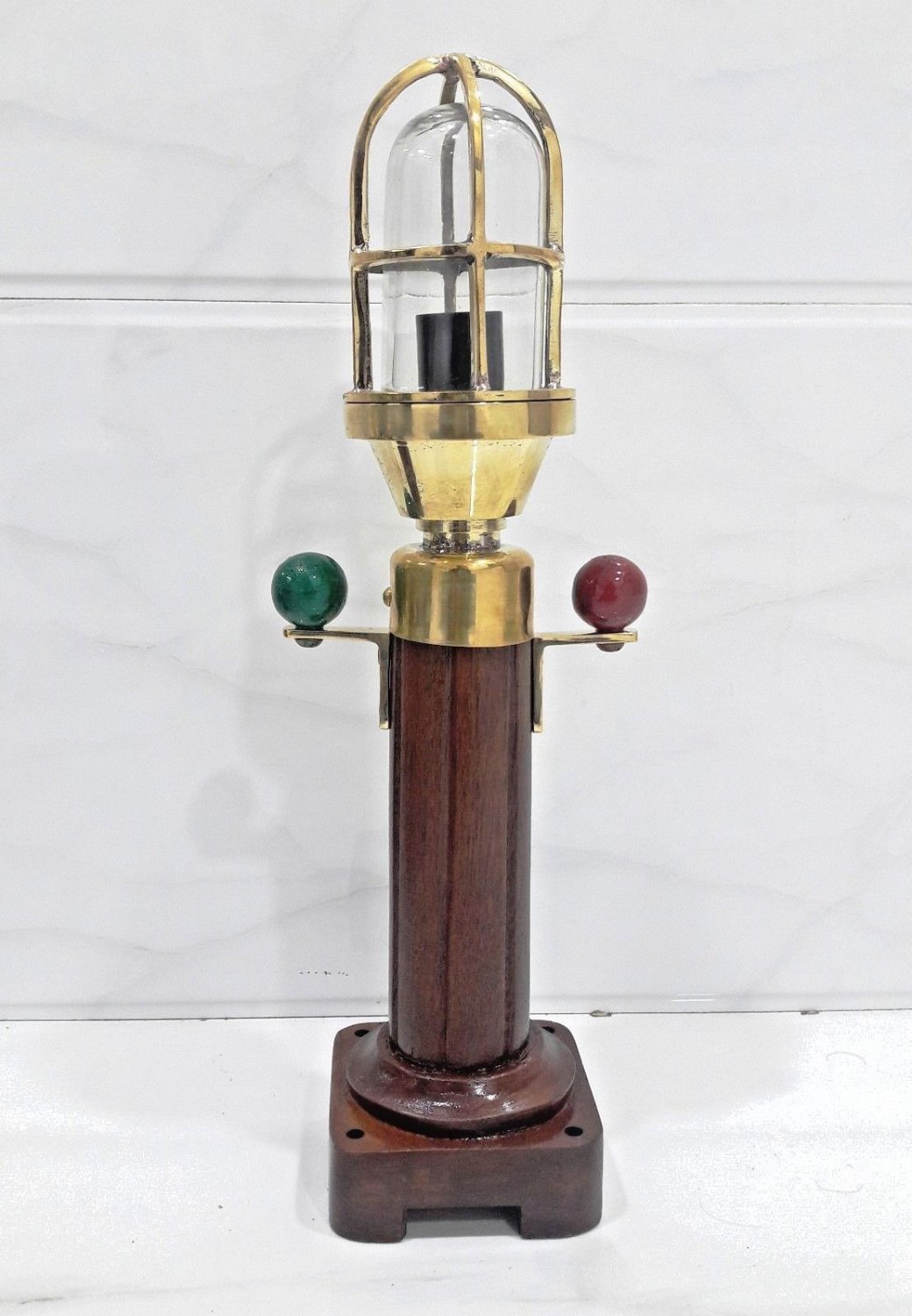Industrial Modern Nautical Ship Bulkhead Solid Brass Mount Light with Wooden Base Stand 1 Piece