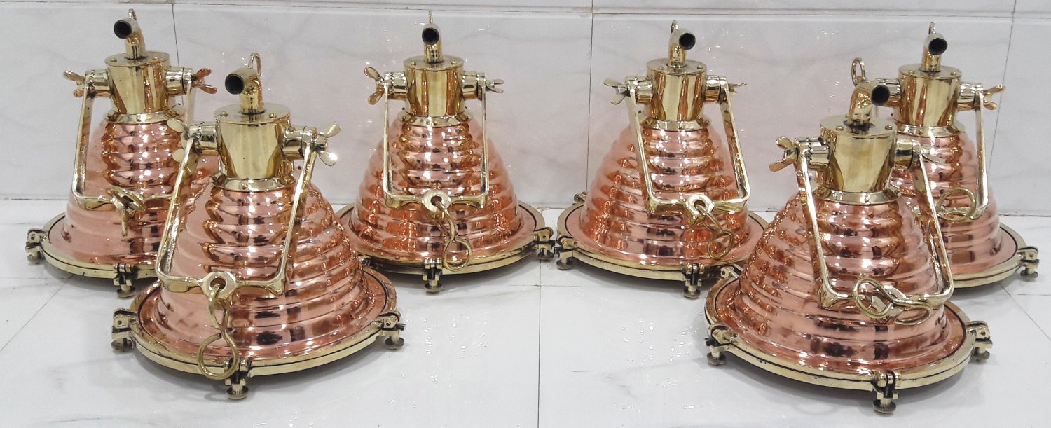 Nautical New Marine Brass & Copper Hanging/Pendant Medium Cargo Wiska Light 6 Pieces