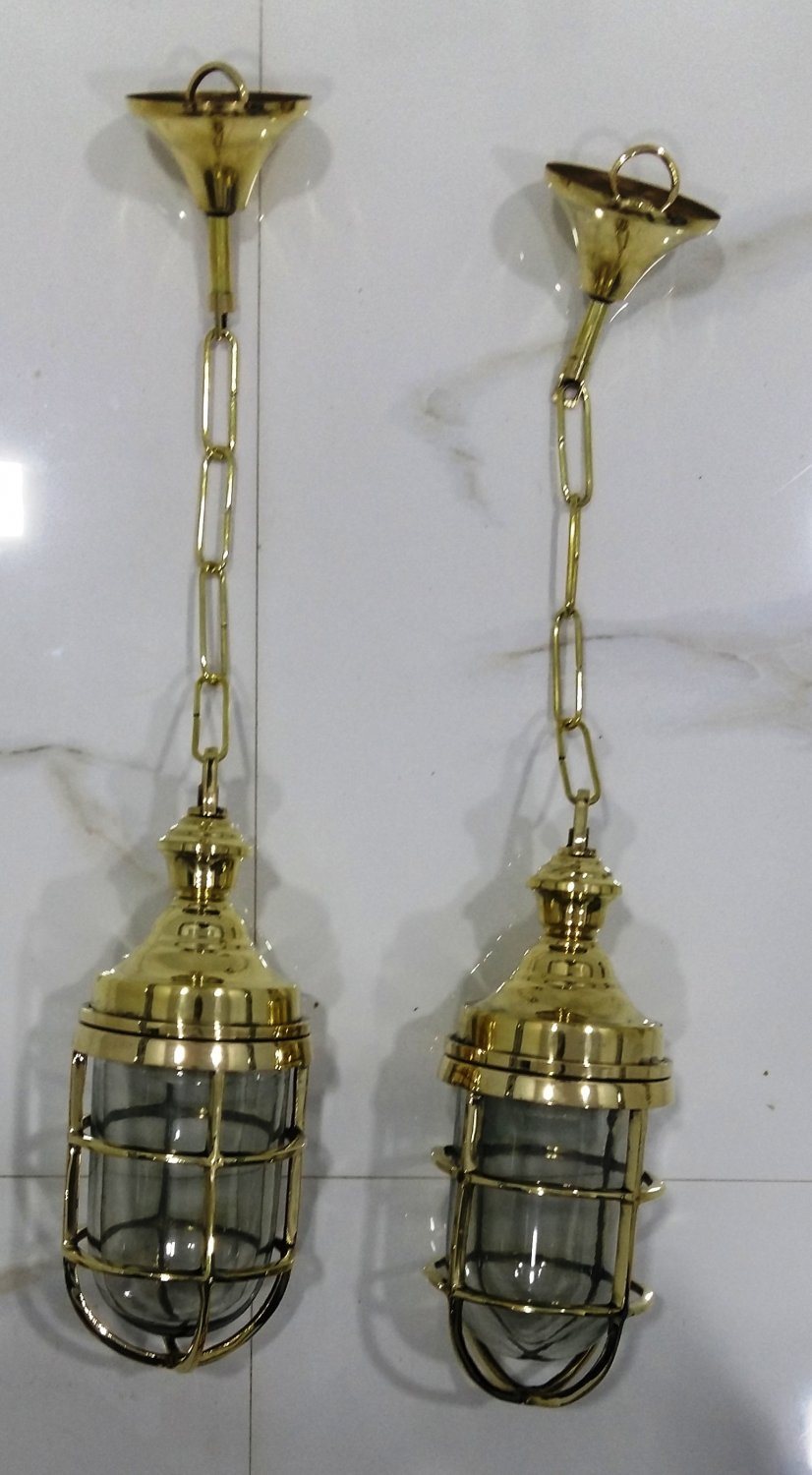 Nautical Ship Marine New Solid Brass Hanging Cargo Pendant Chain Light 2 Pieces