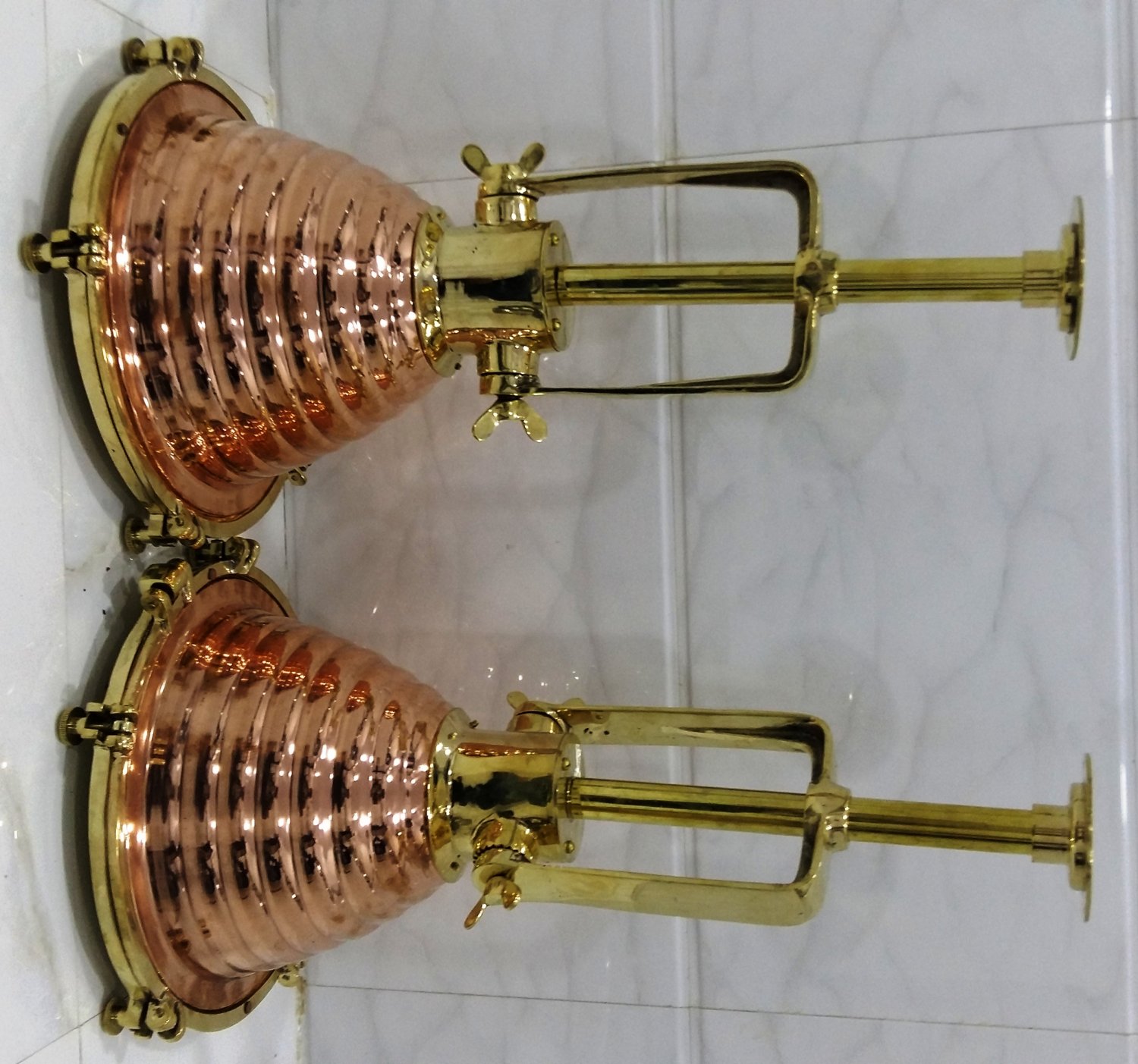 Nautical New Marine Brass and Copper Mount Medium Cargo Pendant Light 2 Pieces