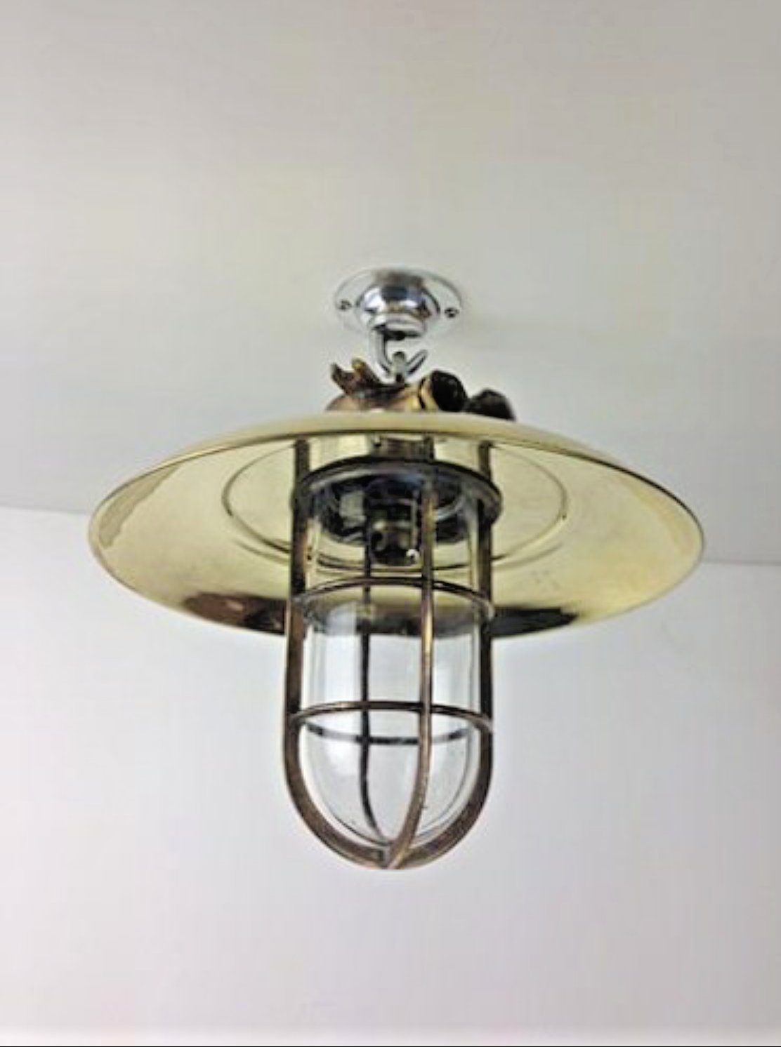 Vintage Antique Nautical Ship Brass Long Pendant Hanging Light With Brass Shade