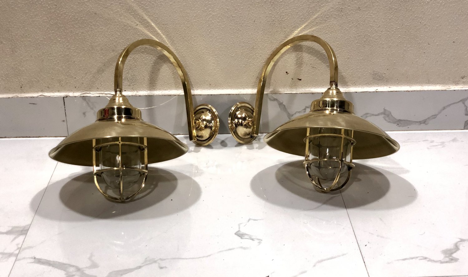 Nautical Ship Marine New Solid Brass Modern Swan Light With Shade 2 Pieces