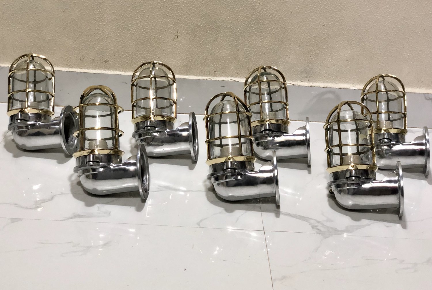 Japanese Naval Patt Passageway Wall Light &acirc;�� Brass Cage 7 Pieces